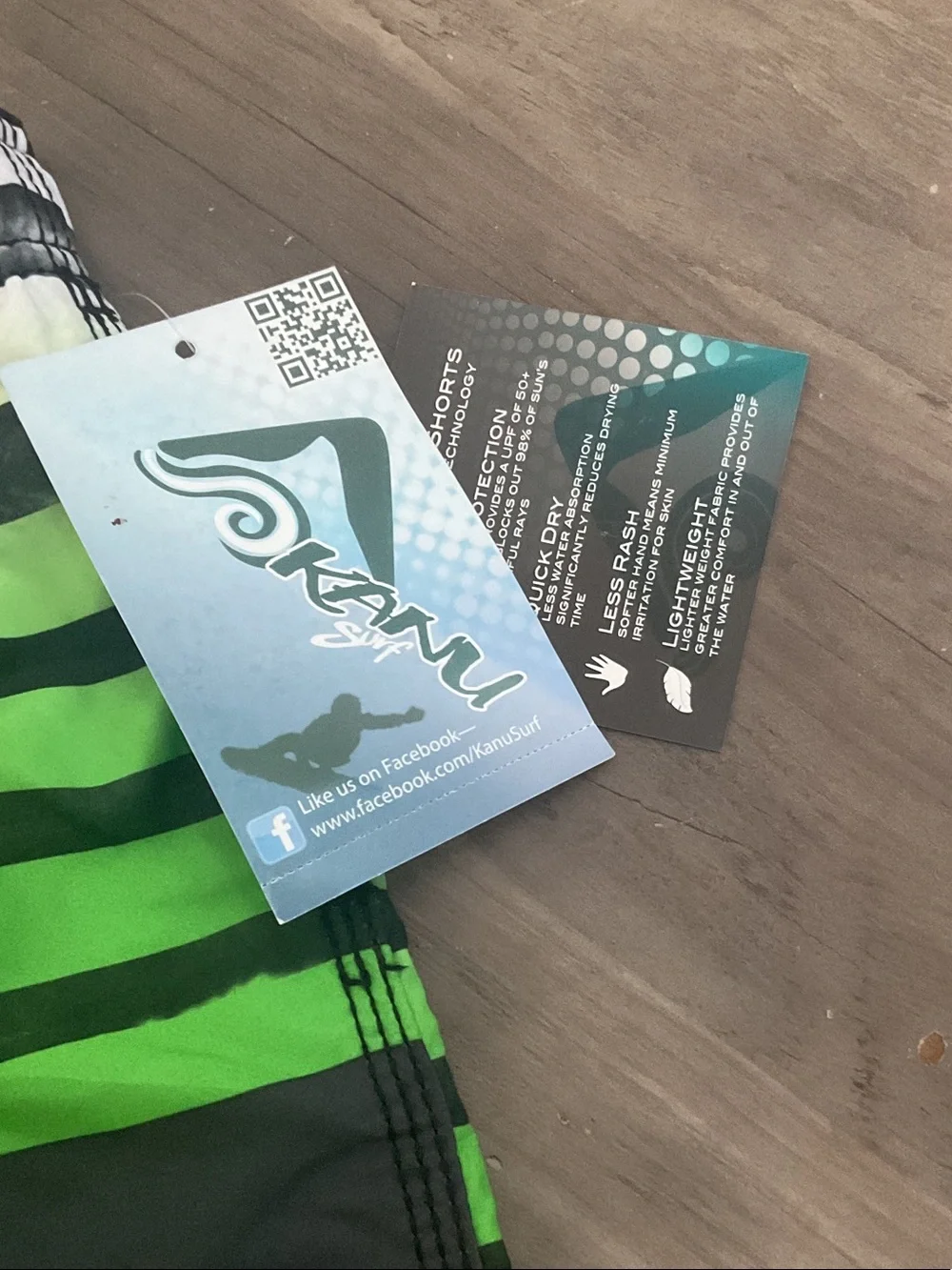 Kanu Surf Green Black White Striped Boys Swim Trunks